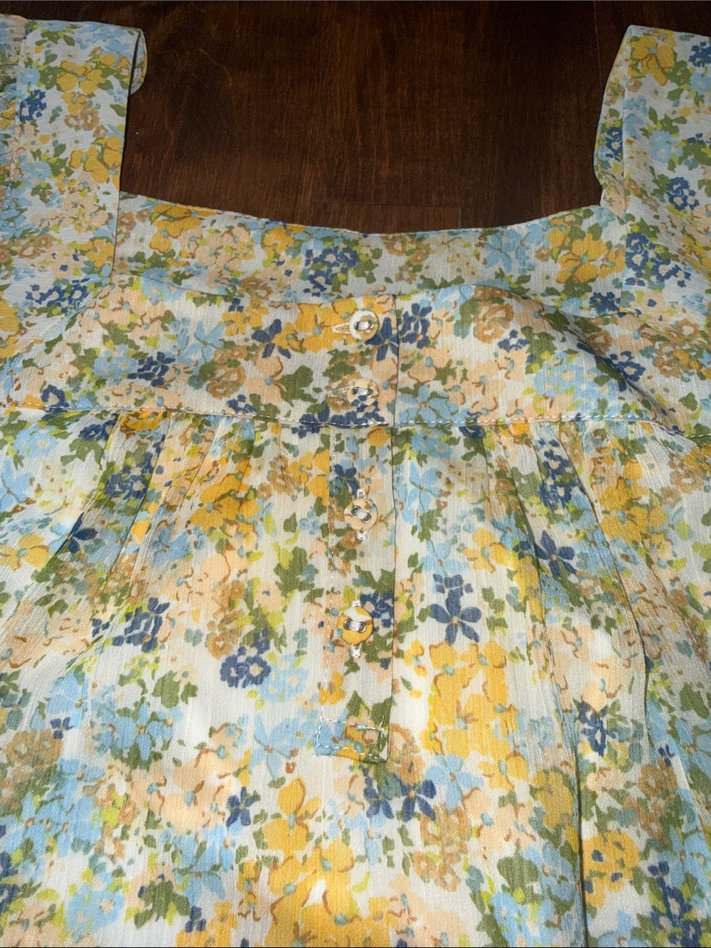 LC Lauren Conrad Yellow & Blue Floral Square-Neck Blouse - Picture 3 of 4